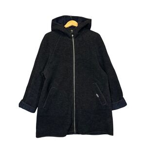 Giesswein Boiled Wool Coat Womens US 10 Gray Hooded Full Zip Longline Austria